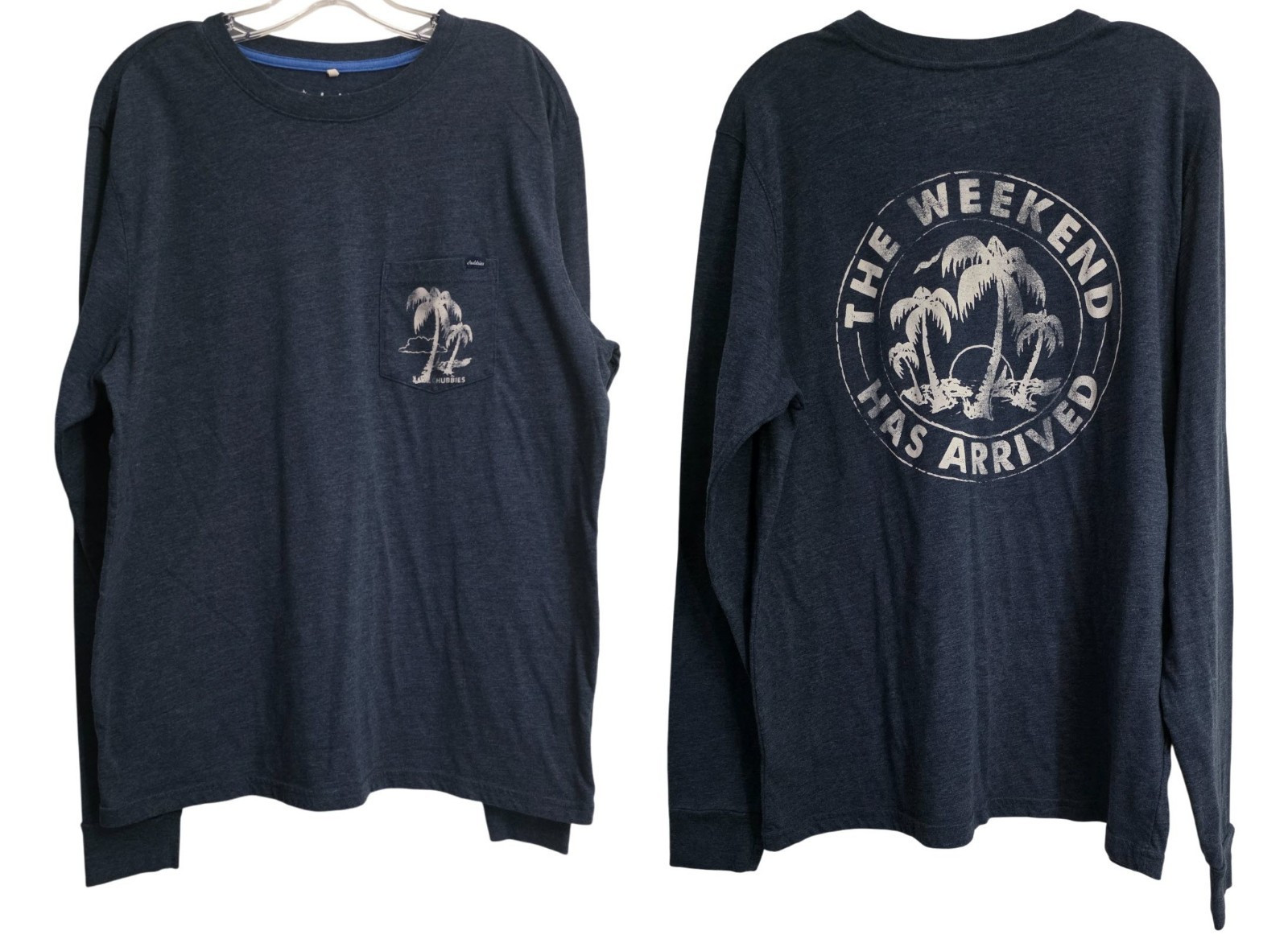 Chubbies Mens Large The Relaxer Blue Weekend Arrived Pocket Graphic Long T Shirt