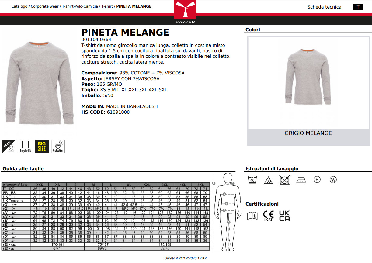 Payper PINETA T-Shirt Men’s 100% Cotton Long Sleeve Crew Neck T-Shirt