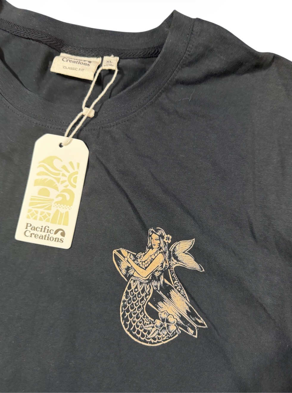 Pacific Creations Free by the Sea Sunset Mermaid Graphic T-Shirt Beige Size XL