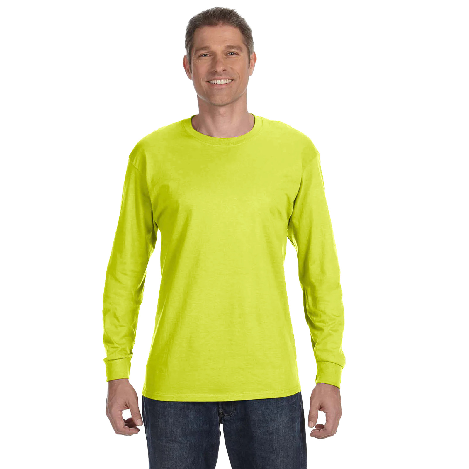 Gildan Safety Green & Orange Mens Tee Crewneck Long Sleeve T-Shirt S-3XL – 5400
