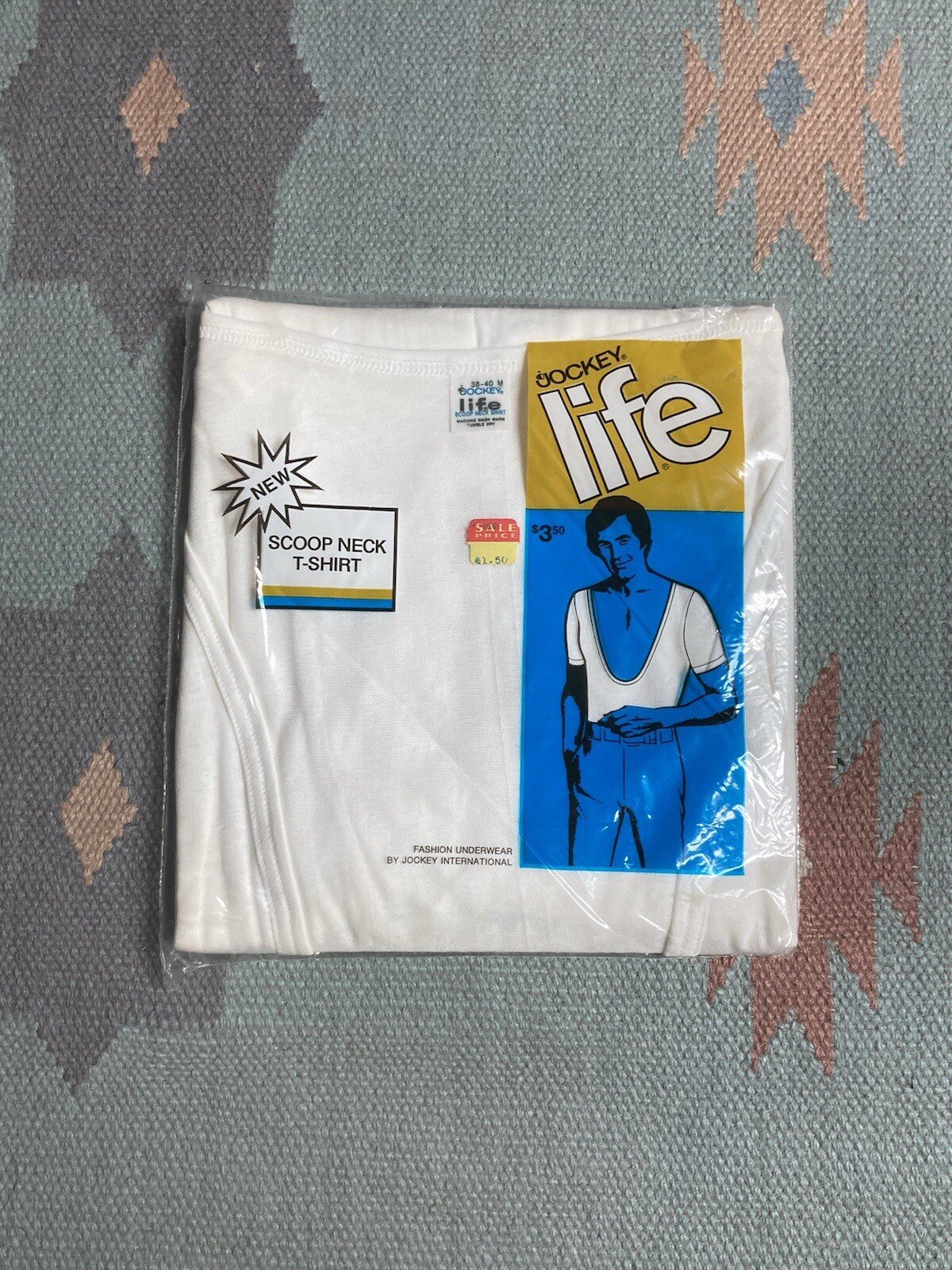 Vintage 70s jockey scoop neck t shirt blank white deadstock sealed medium