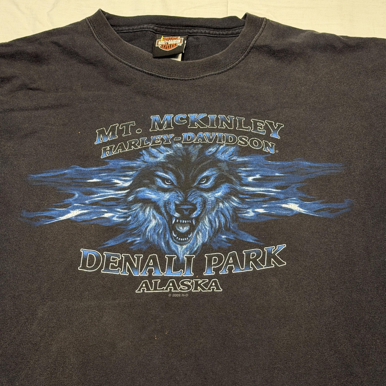Harley-Davidson Shirt Mens XL Black Mt McKinley Denali Park Alaska Wolf USA VTG