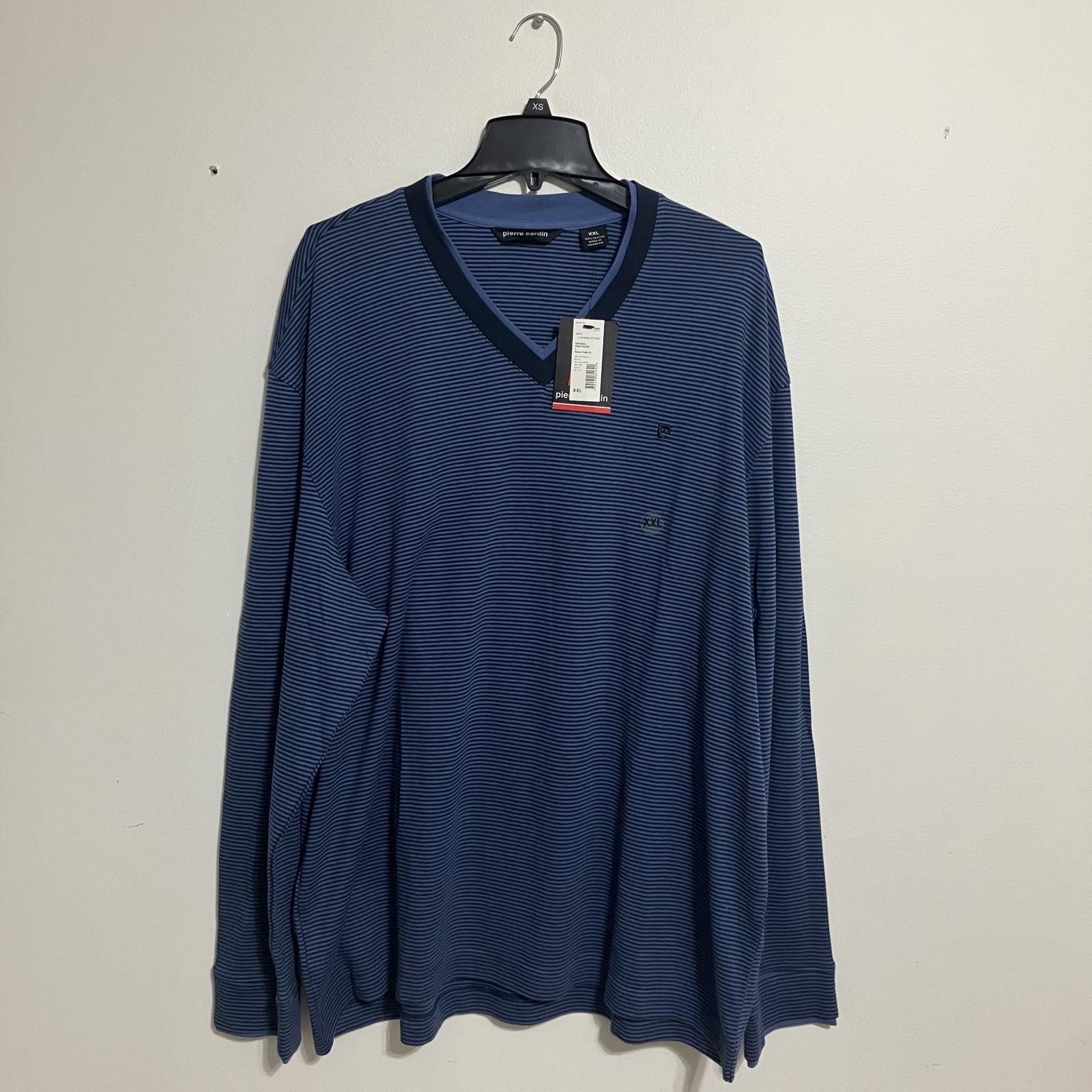 Pierre Cardin Vintage Blue Striped V-Neck Shirt Men’s XXL