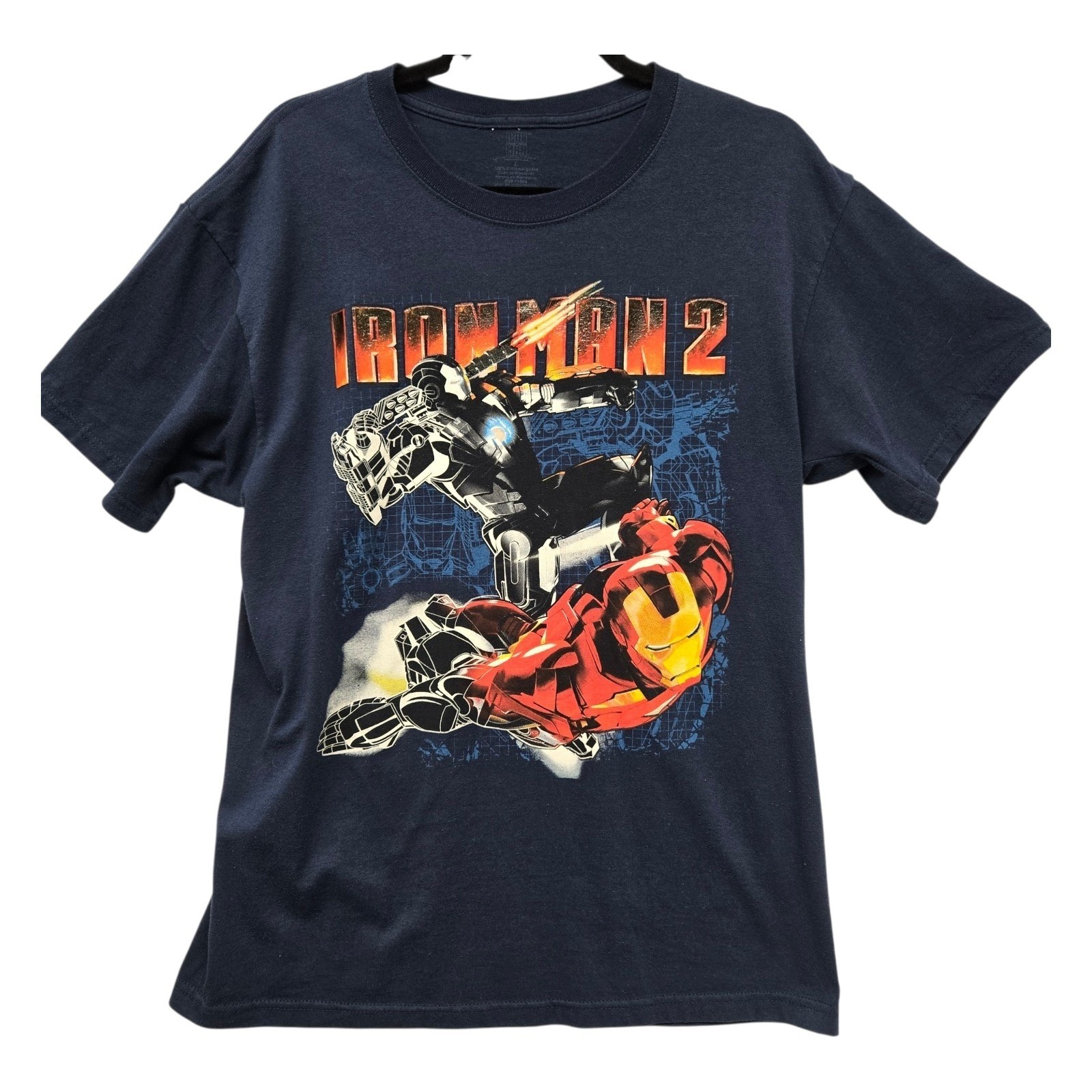Marvel Iron Man 2 Graphic T-Shirt Mens Large Navy Blue Cotton Tee Avengers Movie