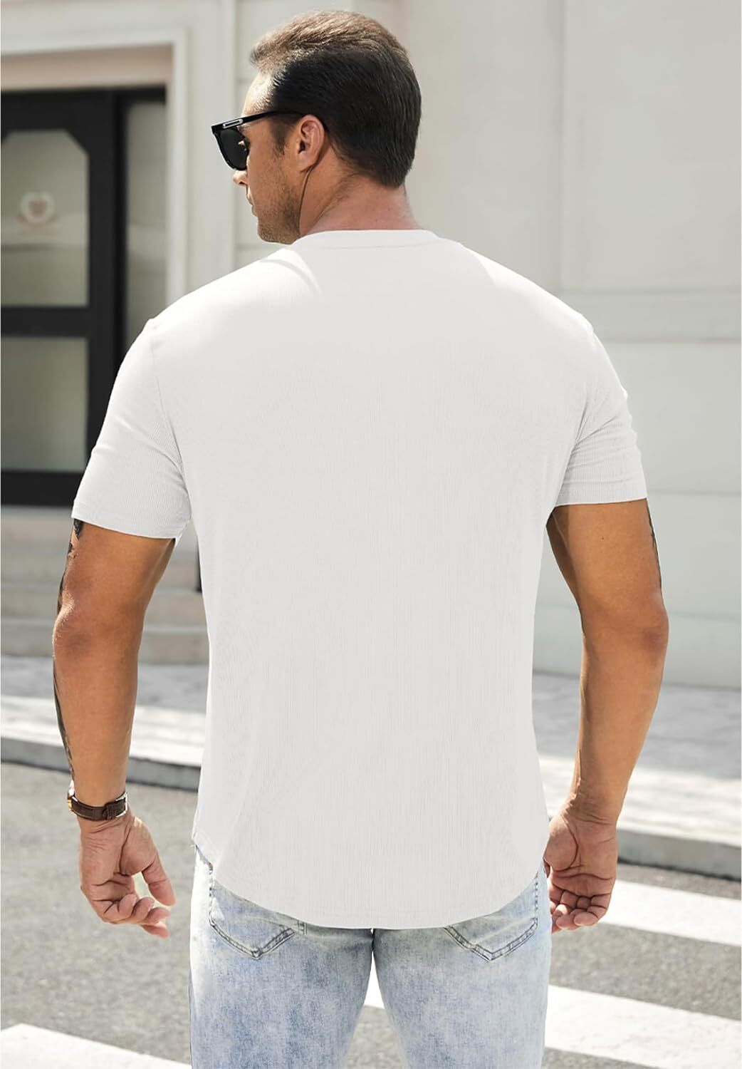 Men’s Muscle Slim Henley Shirts Crewneck Longline Athletic Gym Workout