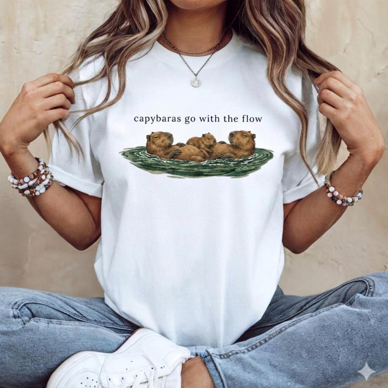Capybaras Shirt Go With The Flow Ocean Life Apparel Gift For Nature Lovers Tee