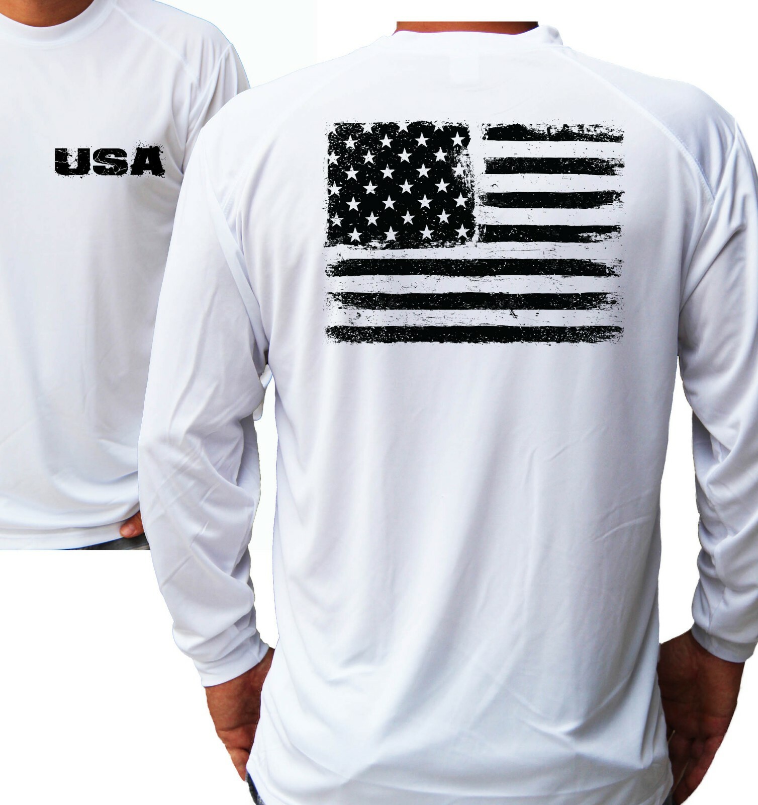 American Flag USA Long Sleeve UPF 30 T-Shirt Sport Boat Beach Sun UV Protected