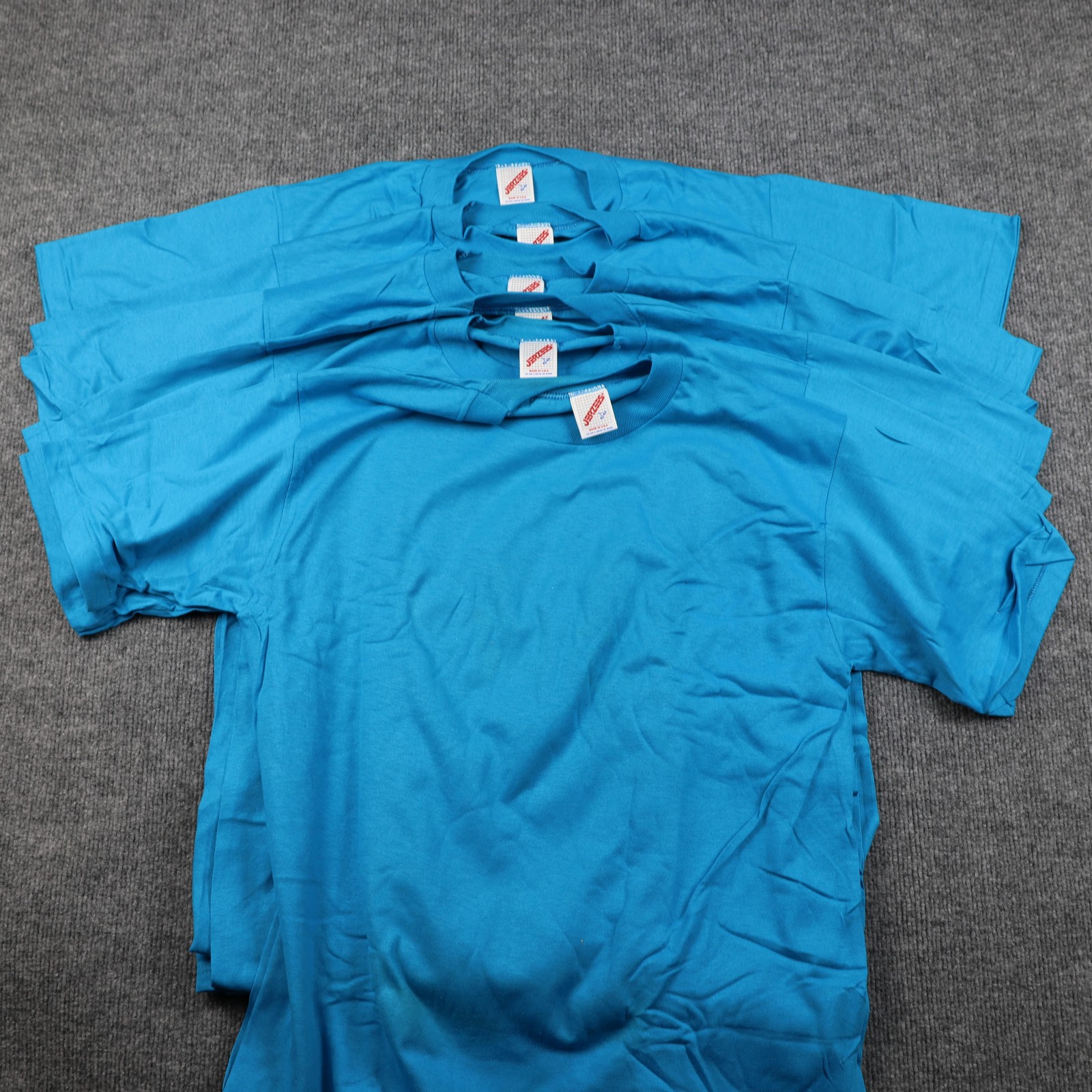 6 Vintage Jerzees Shirt Mens Large Blue Made USA NOS Blank Crewneck 390M CAB