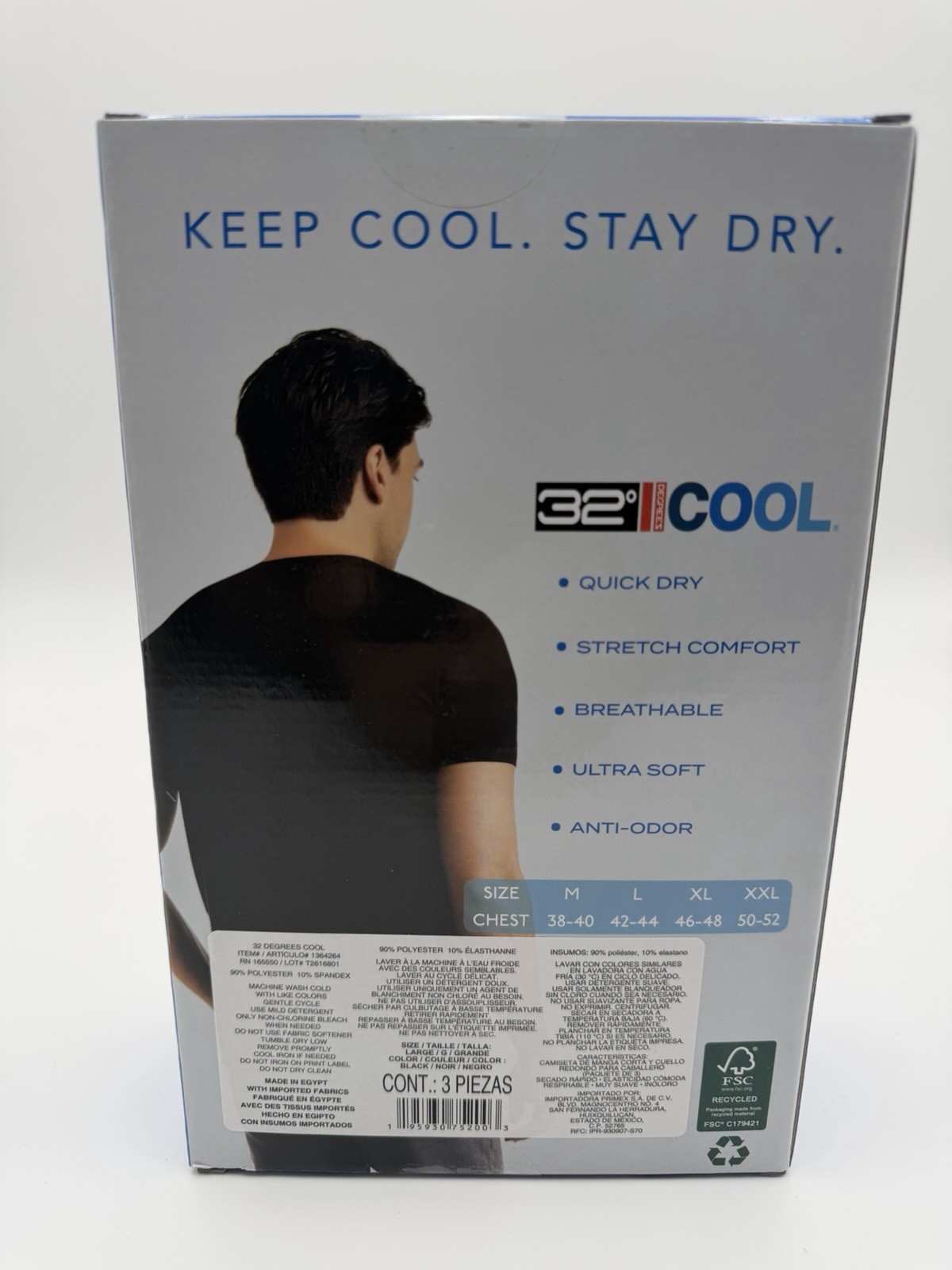 32 Degrees Cool Men’s 3-Pack Crew Neck T-Shirts Black White M L XL NEW