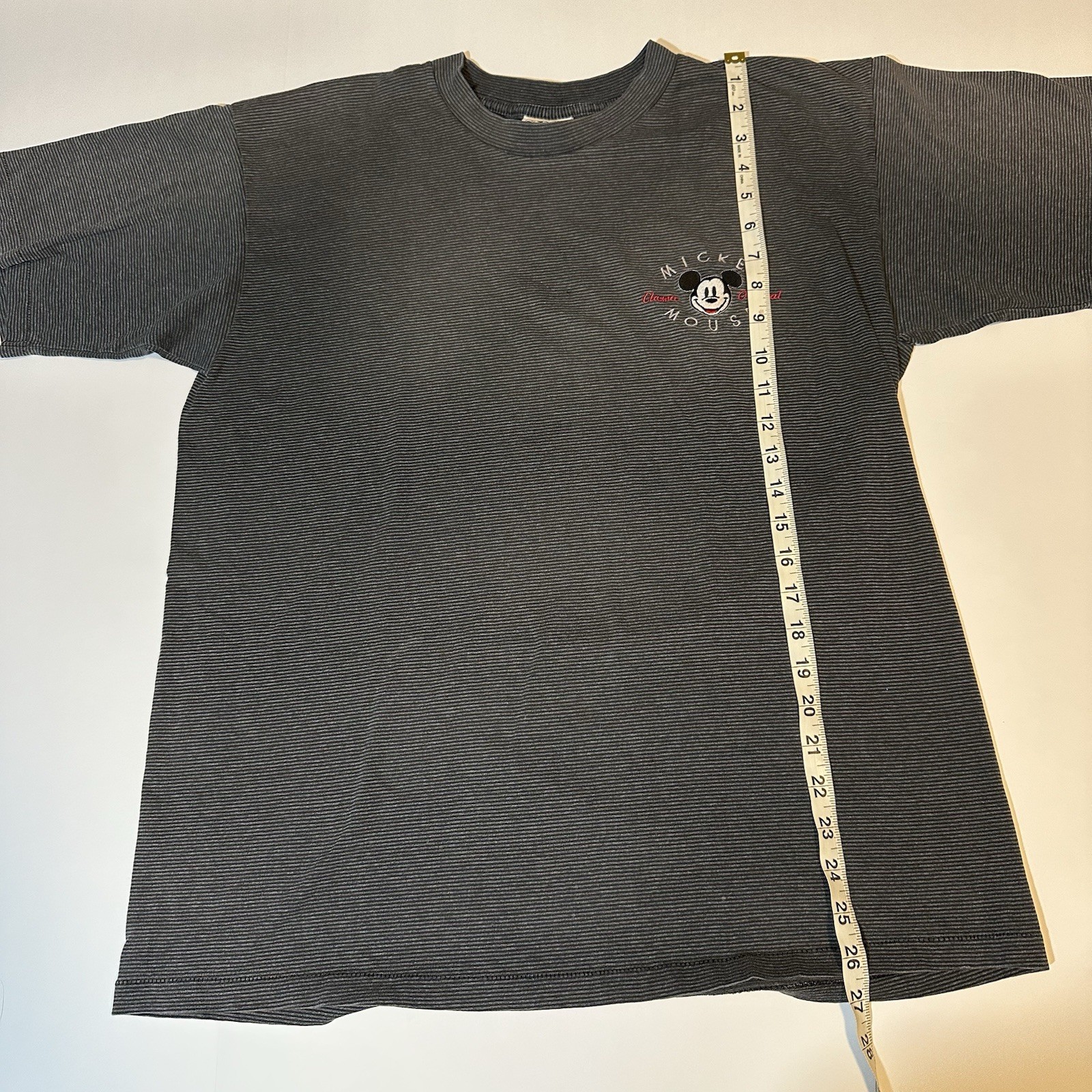 Vtg 90s Mickey & Co Shirt Micro Stripe Embroidered T Shirt Single Stitch OS