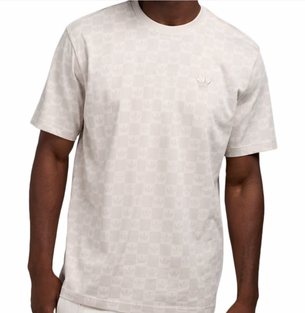 NEW MEN’S ADIDAS ORIGINALS MONOGRAM TREFOIL SHIRT ~SIZE LARGE #JY2972 BEIGE