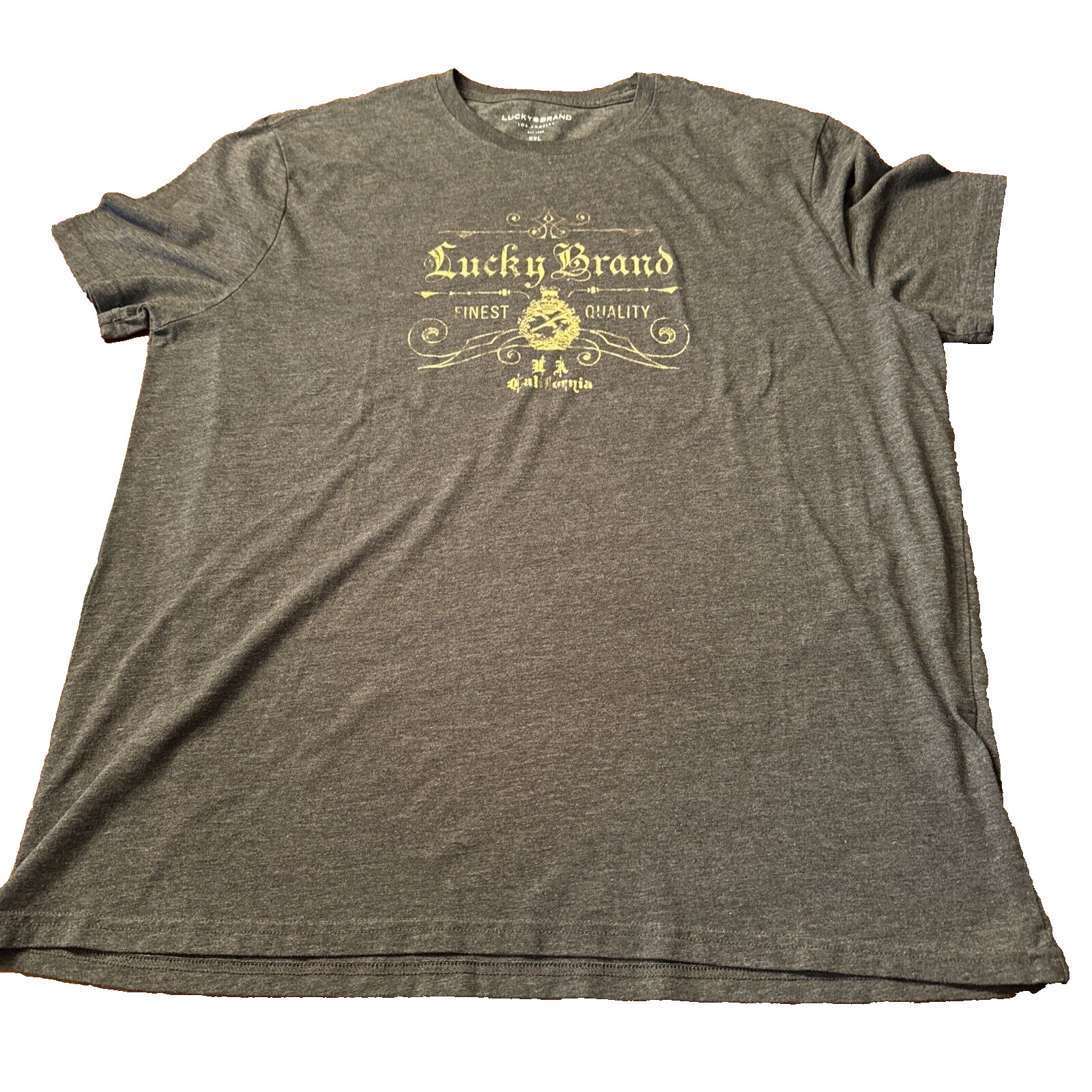 Lucky Brand T-Shirt Logo Short Sleeve Men’s XXL Heather Black & Gold