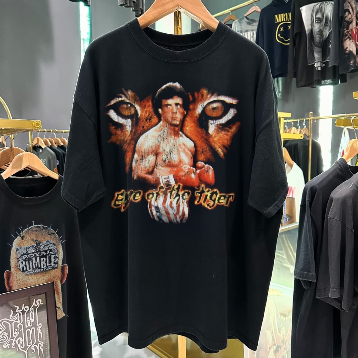 80’s Eye Of The Tiger “Rocky 3 ” Washed Black T-Shirt XL