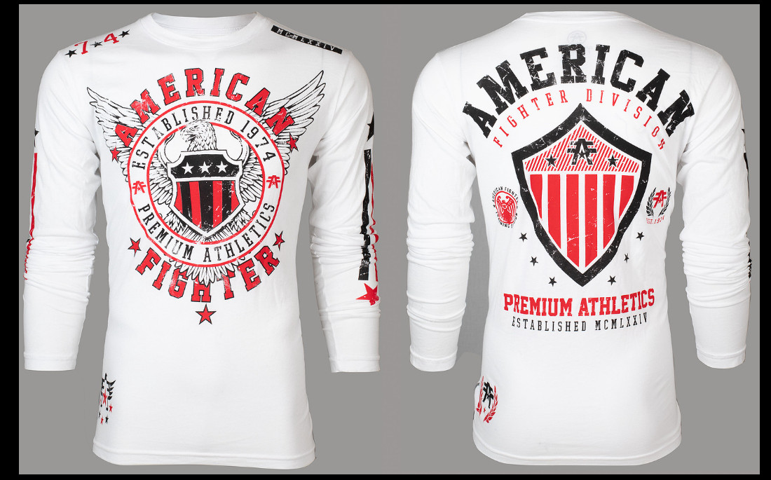 AMERICAN FIGHTER White EXCELSIOR Athletic Graphic Long Sleeve T-shirt NWT
