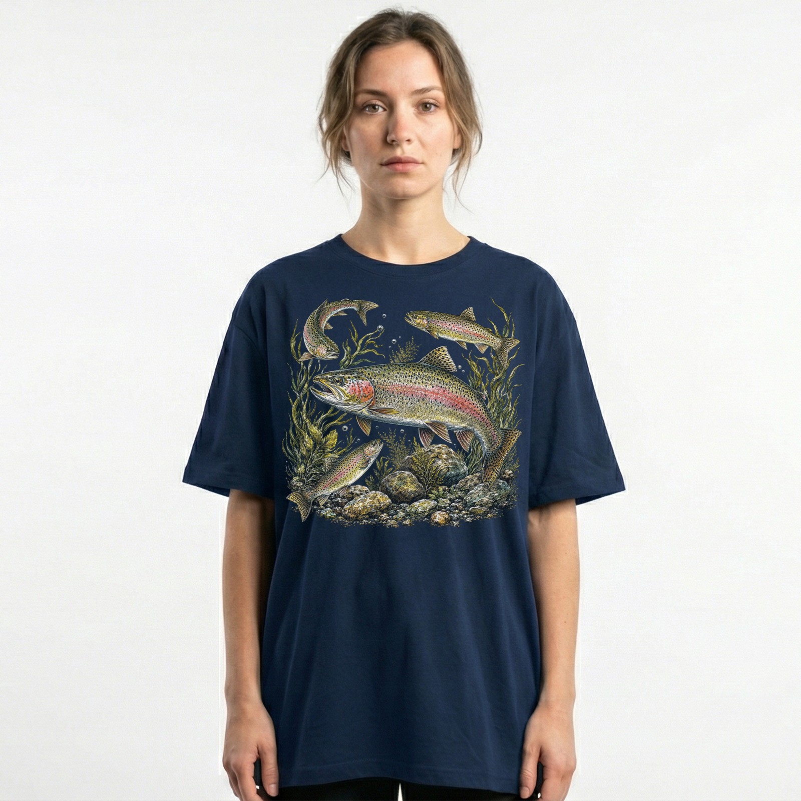 Vintage Rainbow Trout Fishing Fly Fisher Outdoor T-Shirt Nature Lover Tee