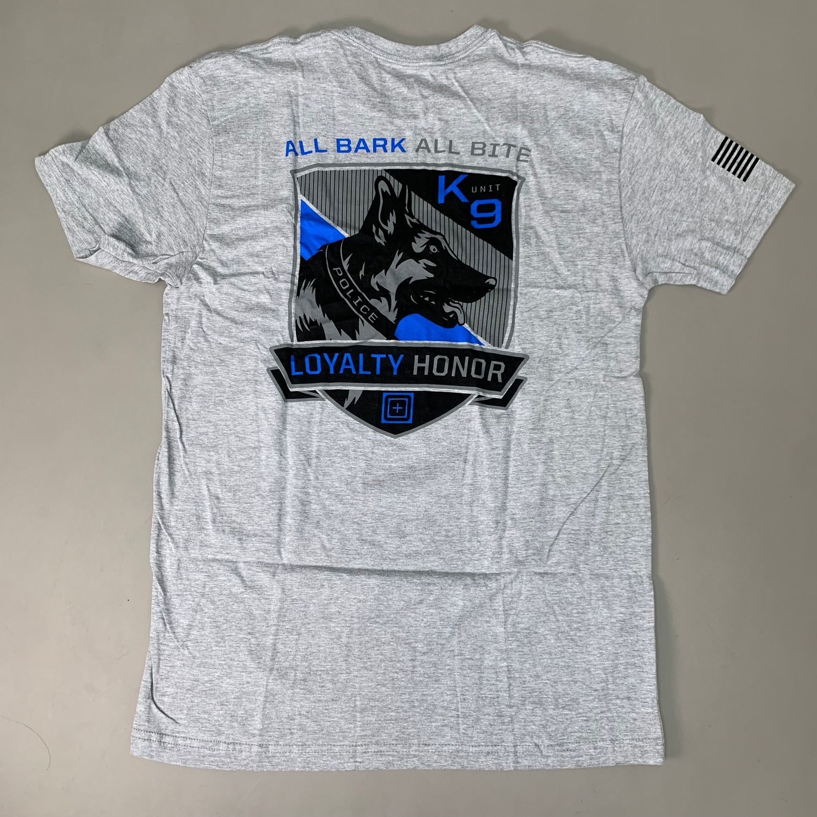 5.11 TACTICAL All Bark All Bite T-Shirt Cotton Polyester 016 Heather Grey Sz M