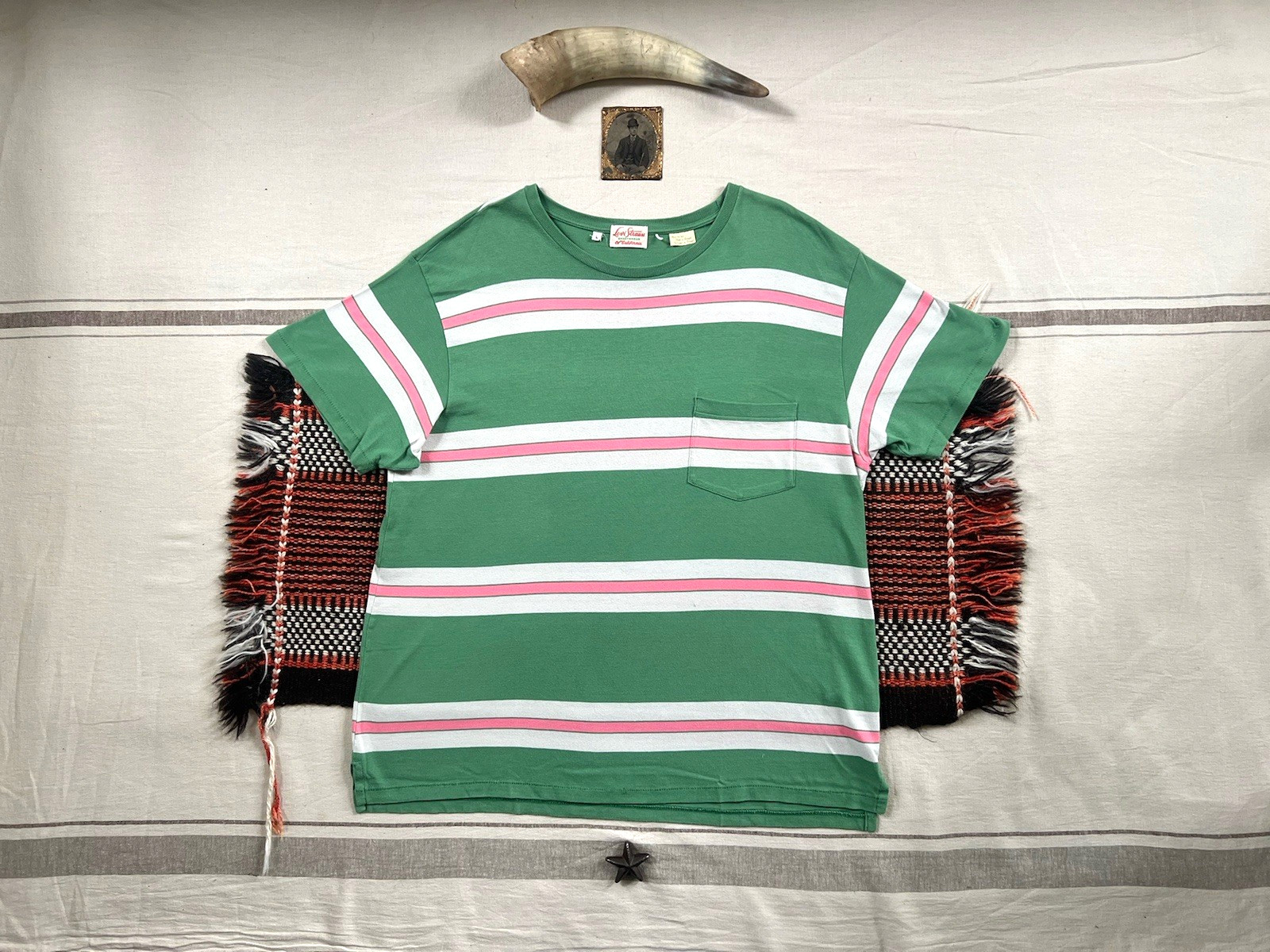 LVC T-Shirt L Levi’s Vintage Clothing 60s Sportswear Single Stitch Green Stripe