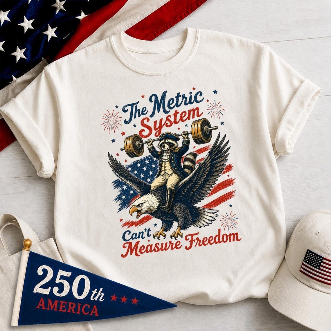Metric System Cant Measure Freedom T-Shirt, Funny Raccoon Gym 4th Of July Gift