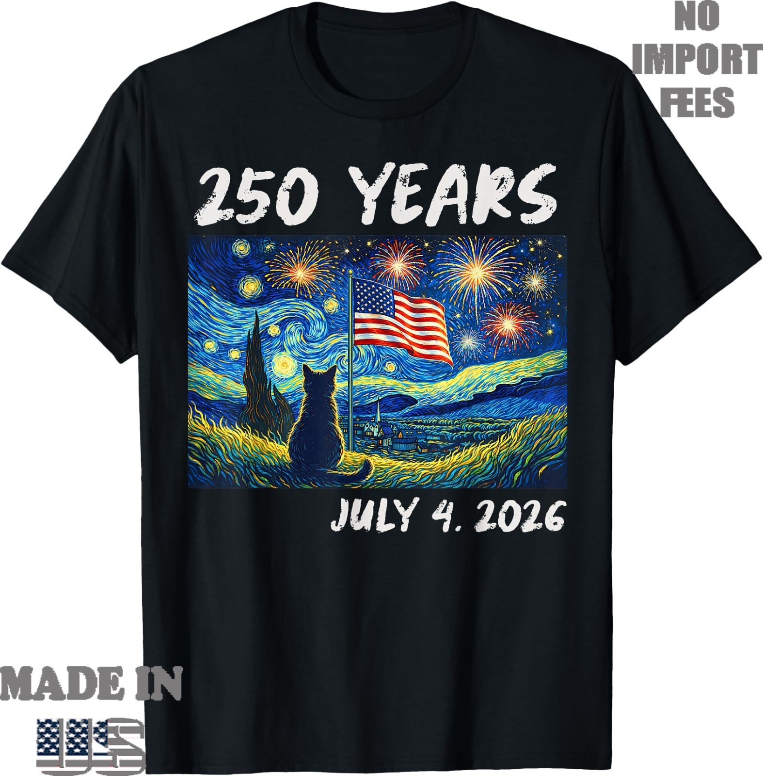 250 Years Cat Night 4th of July 250th Anniversary T-Shirt, Adult Kid Tees