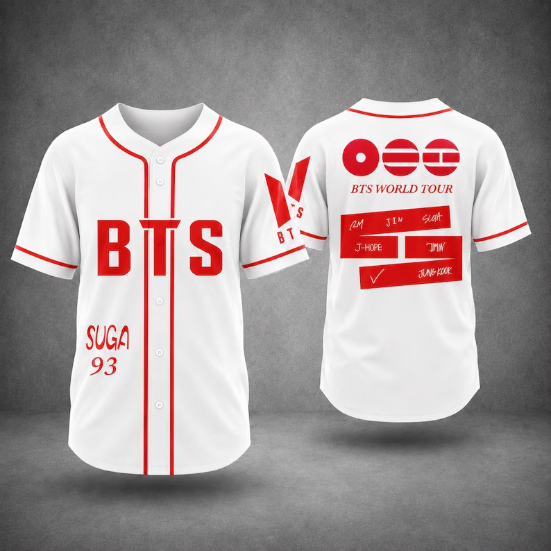White Red Kpop Baseball Jersey Shirt Fan Made Concert Button Down Top