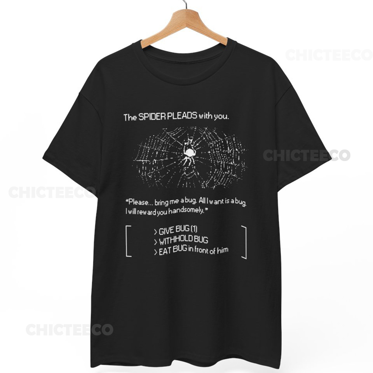 Spider Pleads Text Adventure T-Shirt Retro Gaming Cult Obscure Unisex Tee