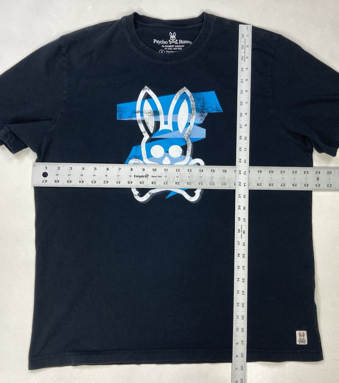 Psycho Bunny Graphic T-shirt Men Size 8 XL Black Logo Blue Short Sleeve