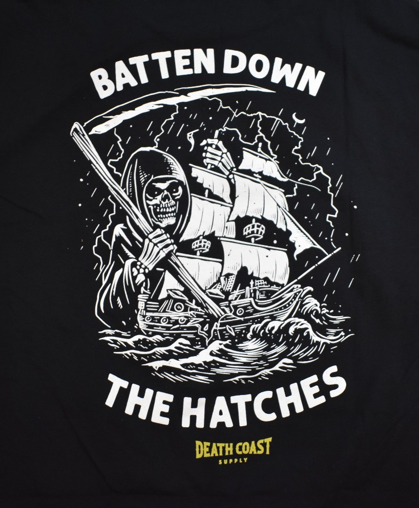 Death Coast Supply Mens Batten Down The Hatches Grim Reaper Shirt New S-3XL