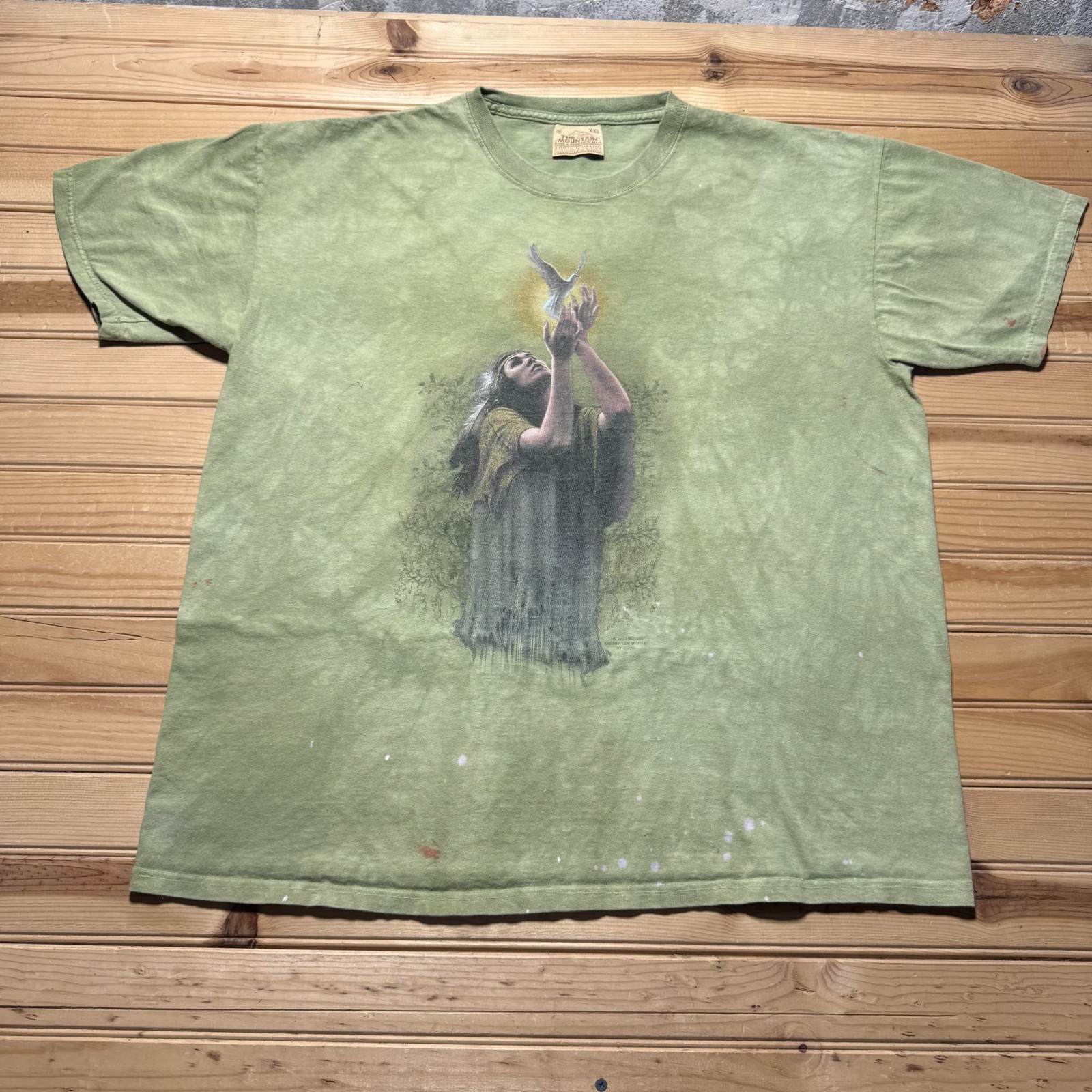 Y2K Native American Woman Dove Tribal Spiritual Graphic Tie Dye T-Shirt USA XXL