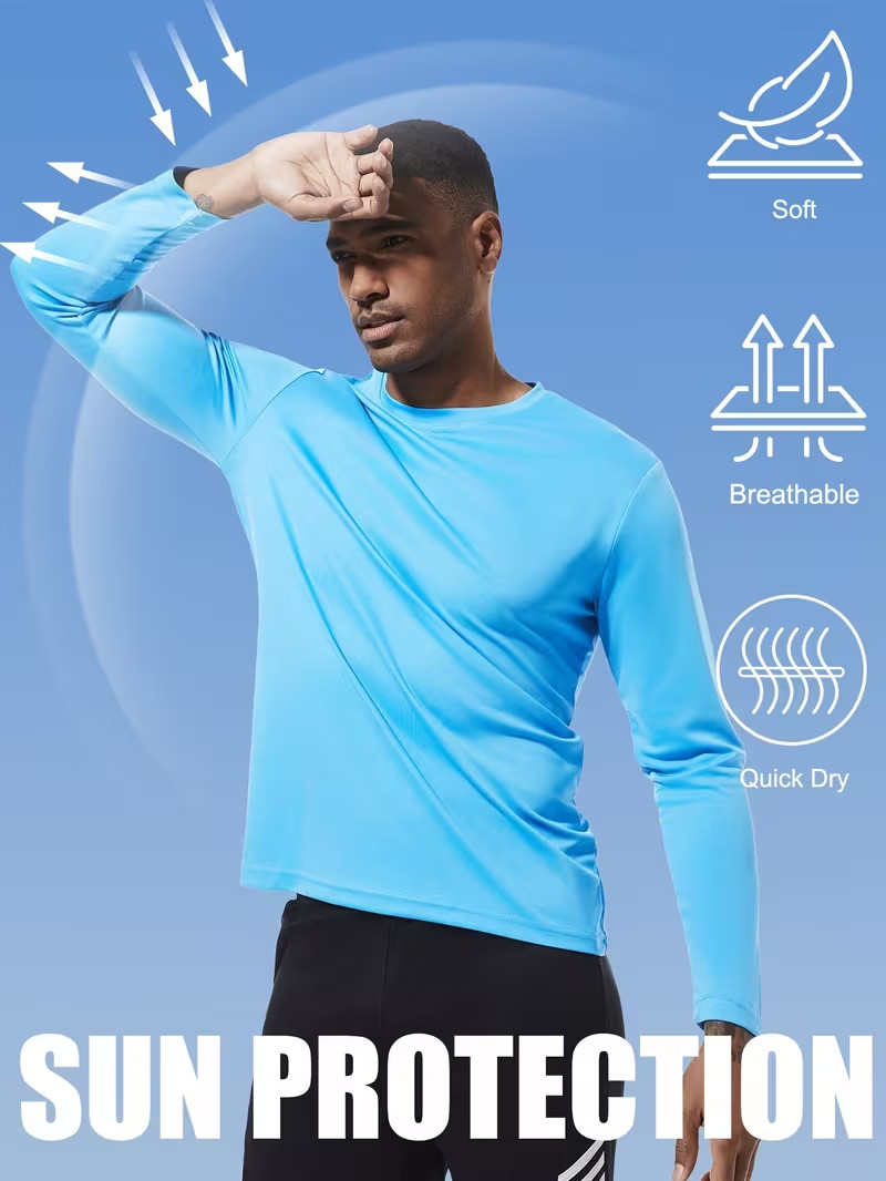 5 camisetas manga larga para hombres de secado rápido, Multicolor a la moda.