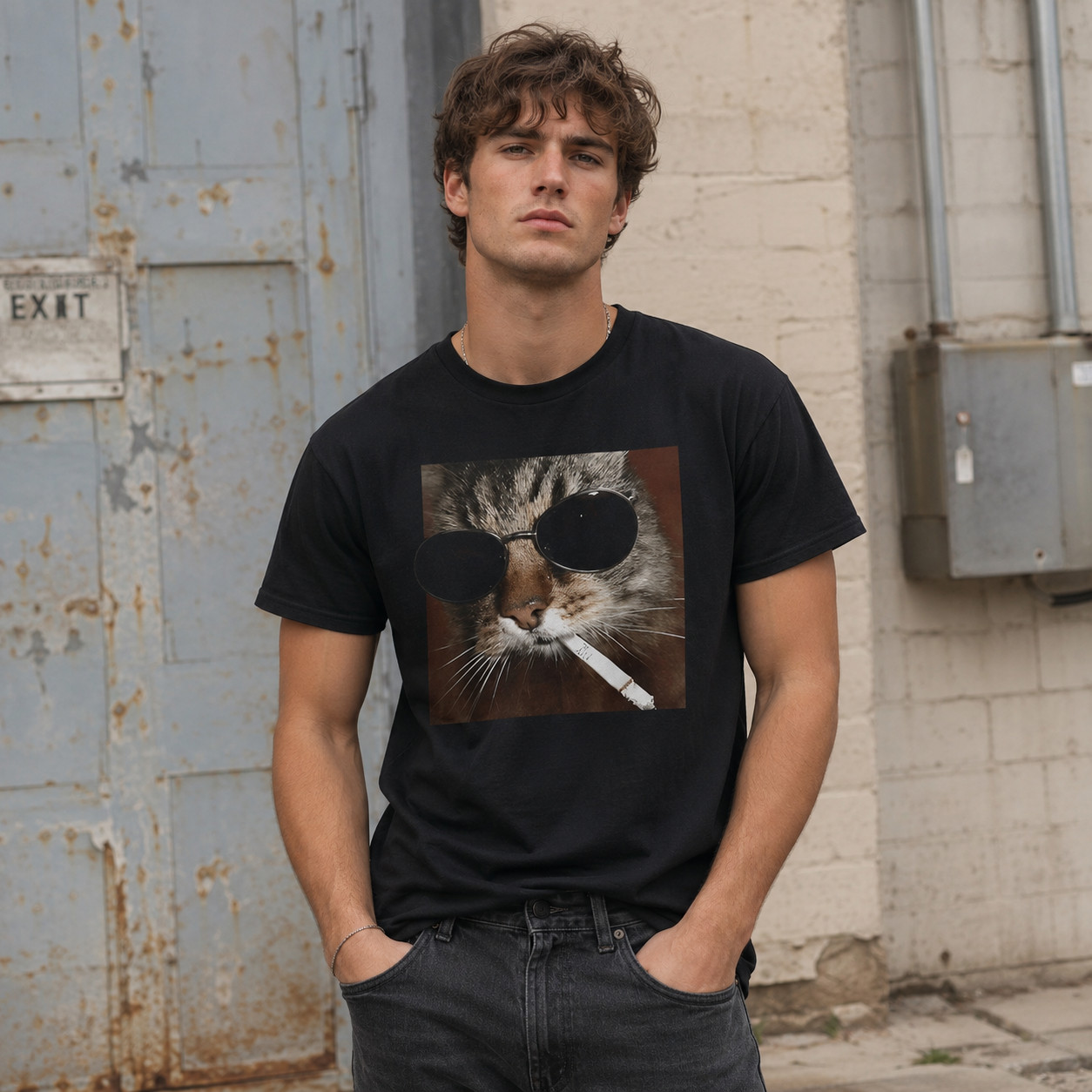 Funny Smoking Cat Meme T-Shirt – Featuring a Smoking Tabby Cat Design