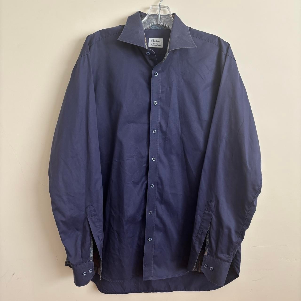 Stenströms Navy Dress Shirt with Paisley Accents size L