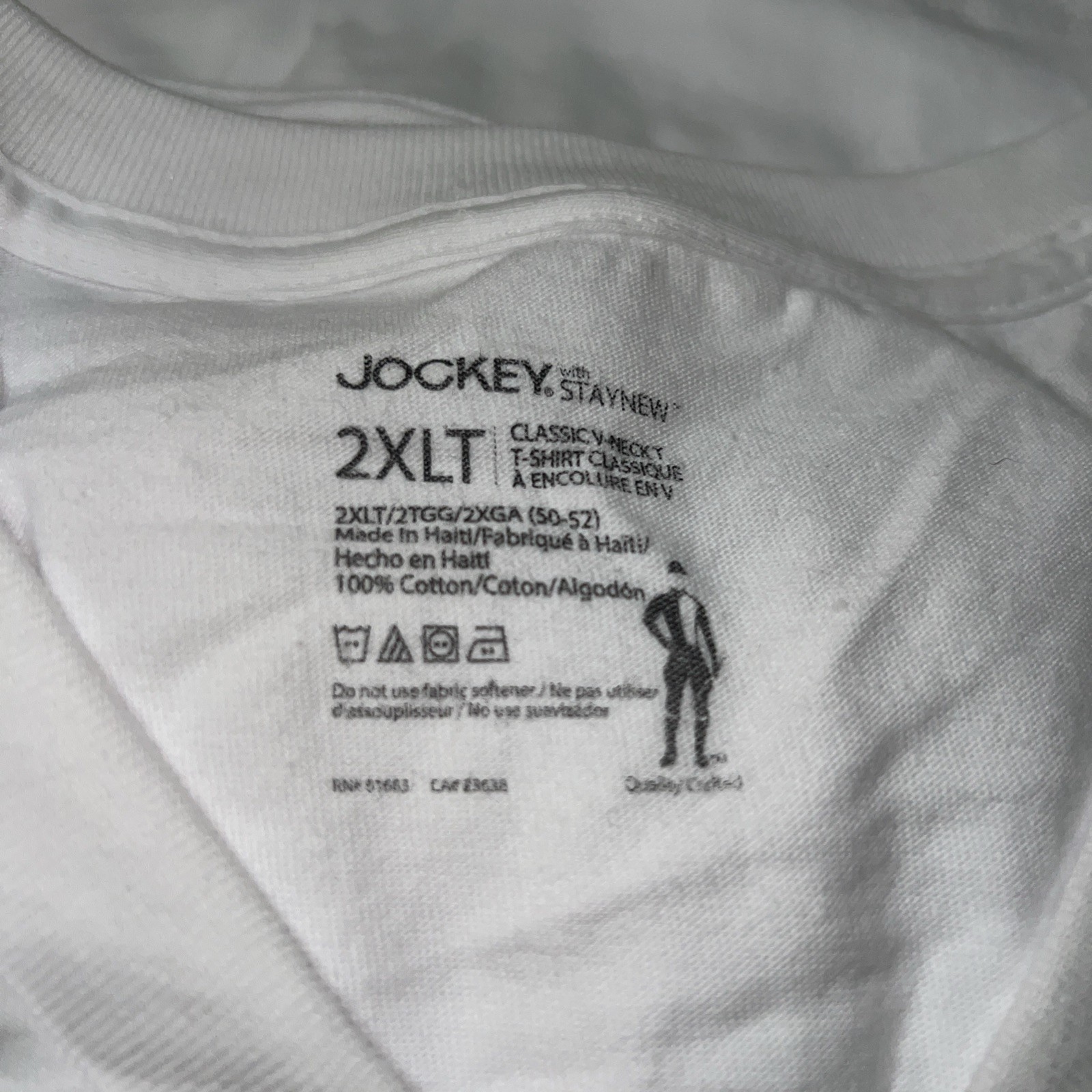 Jockey Or Hanes V-Neck T Shirt 2XLT Pack Of 3 100% Cotton New White Comfort /🎁