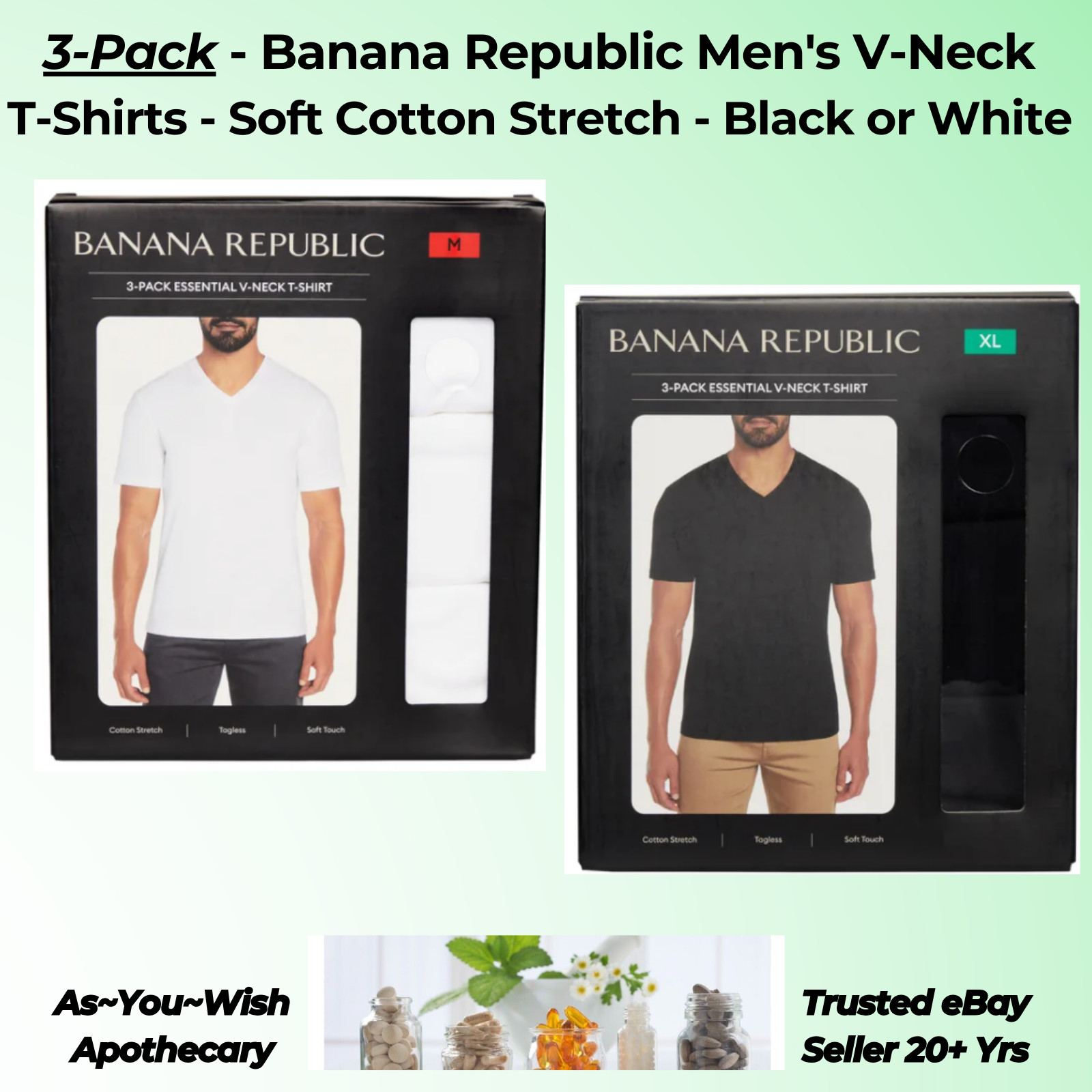 Banana Republic Men’s V-Neck T-Shirts 3-Pack – Soft Cotton Stretch, Sizes S-XXL