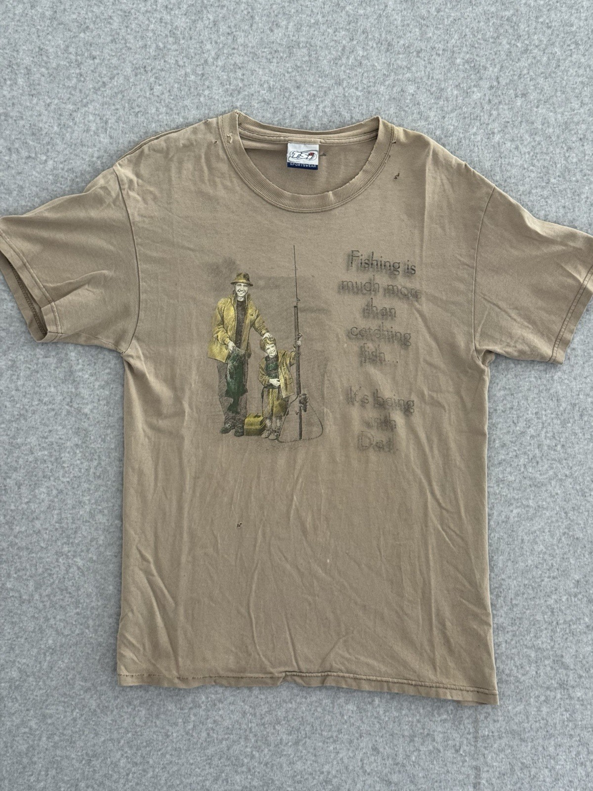 Vintage TSI Sportswear Fishing With Dad T-Shirt Beige Tan Graphic Men’s Medium