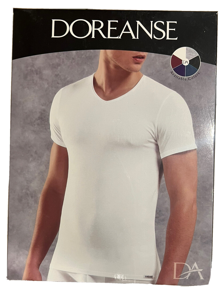 Doreanse Men’s V-Neck ￼T Shirt Underwear WHITE NEW Size L