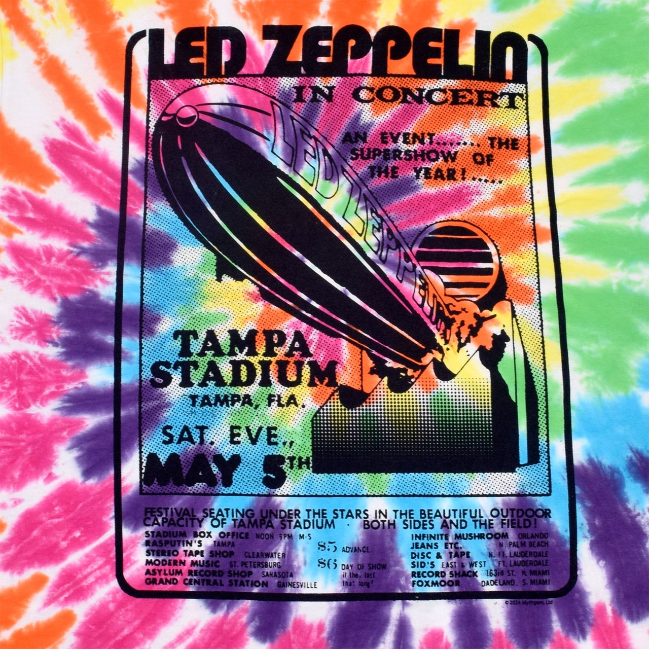 Led Zeppelin Tampa Spiral Tie-Dye T-Shirt Liquid Blue