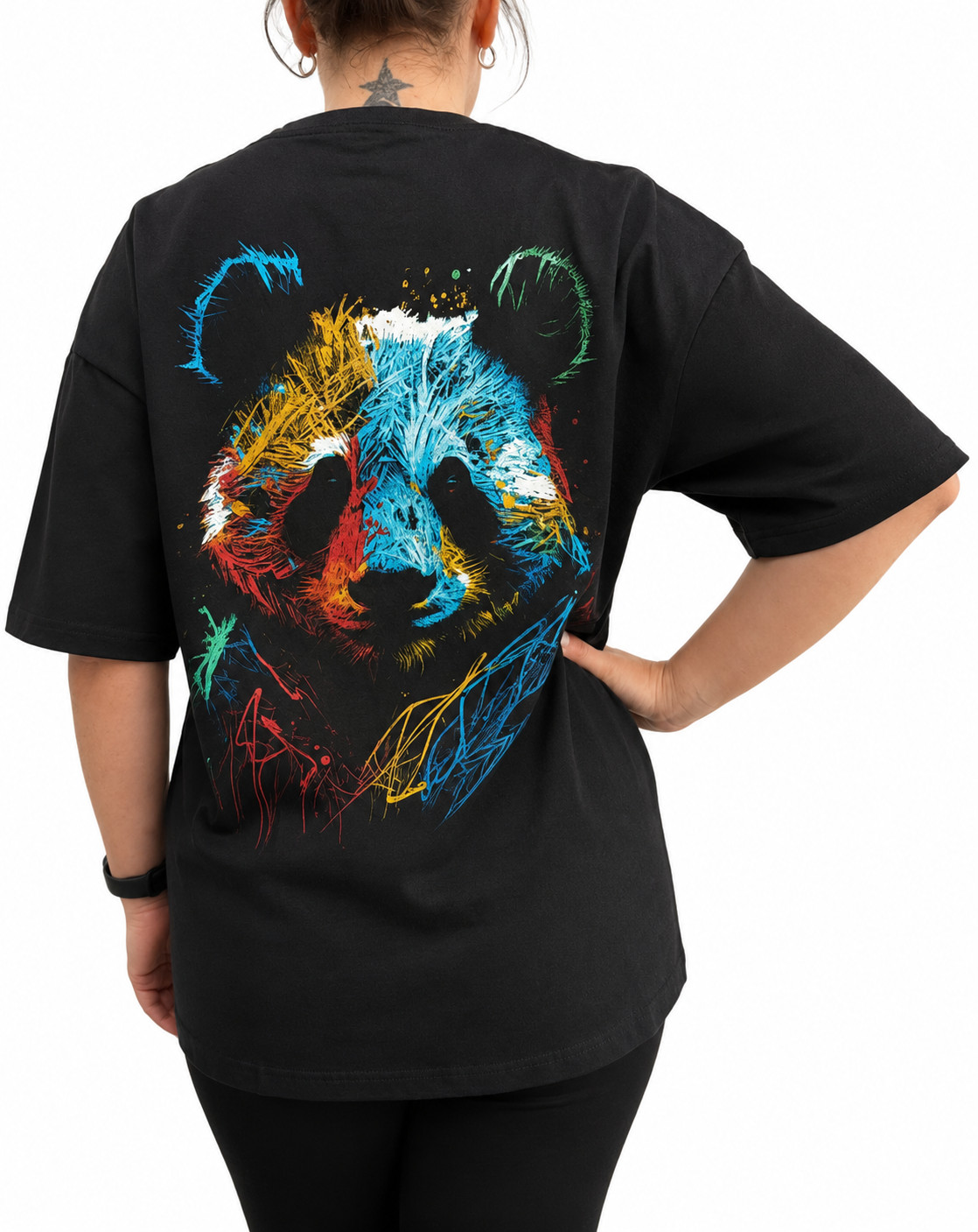 Oversized Panda T-Shirt Cute Kawaii Graphic Tee Unisex Funny Streetwear Black