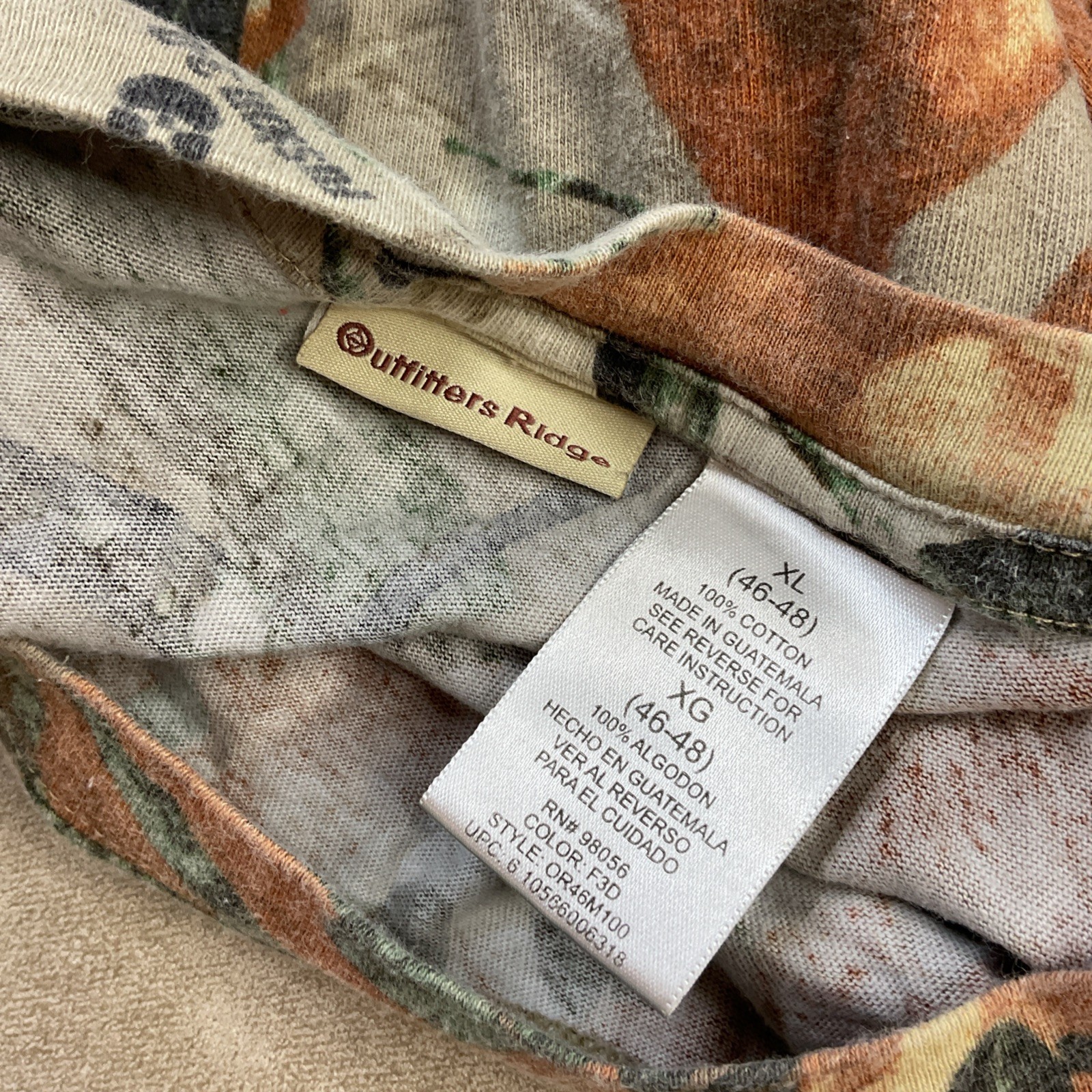 Outfitters Ridge Shirt Pocket Tee Men Sz XL Fusion 3D Camo Outdoor Hunting