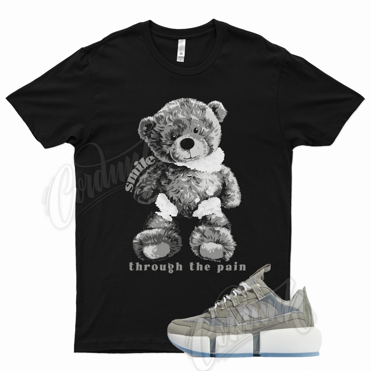 Black SMILE T Shirt for Jaden Smith x Balance Vision Racer Grey White