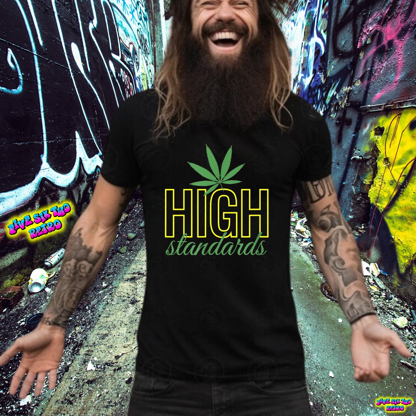 High Standards Cannabis Leaf 420 Black T-Shirt S-3XL