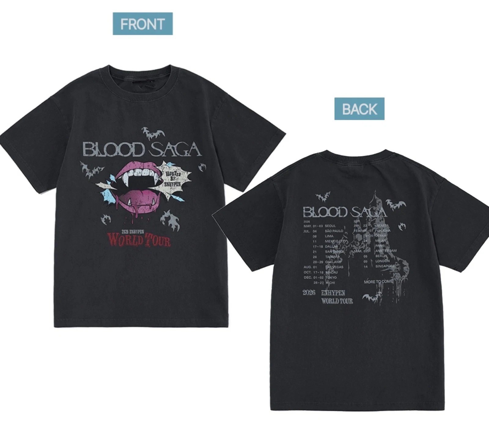 Enhypen World Tour 2026 T-Shirt, Blood Saga Merch Reprint Fan Gift Tee S-4XL