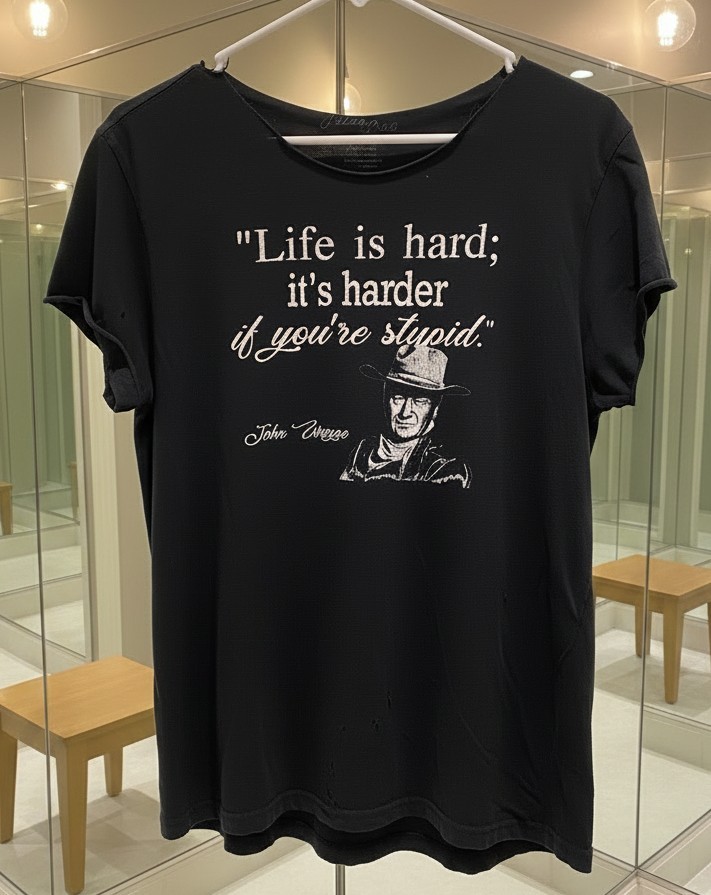 Chopped John Wayne Graphic Tee – Raw Neck Distressed Western Shirt Medium