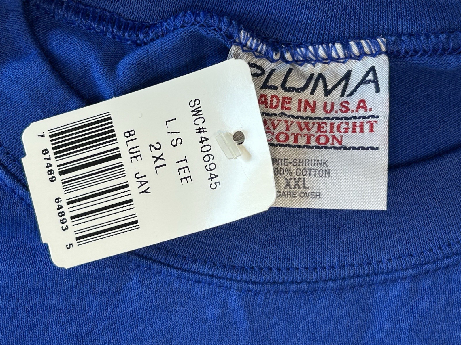 NOS Vintage 90s PLUMA Heavyweight 100% Cotton Blue Long Sleeve T Shirt XXL USA