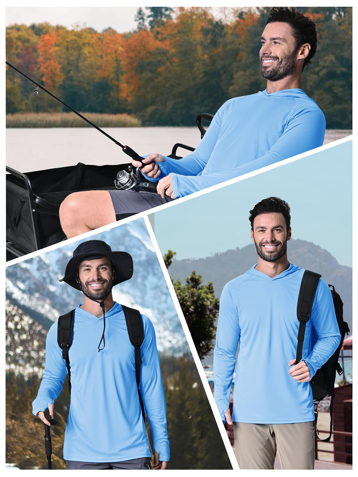 UPF50+ Men’s Hoodie Sun Shirts Long Sleeve Skin Protection Outdoor Fishing Tops