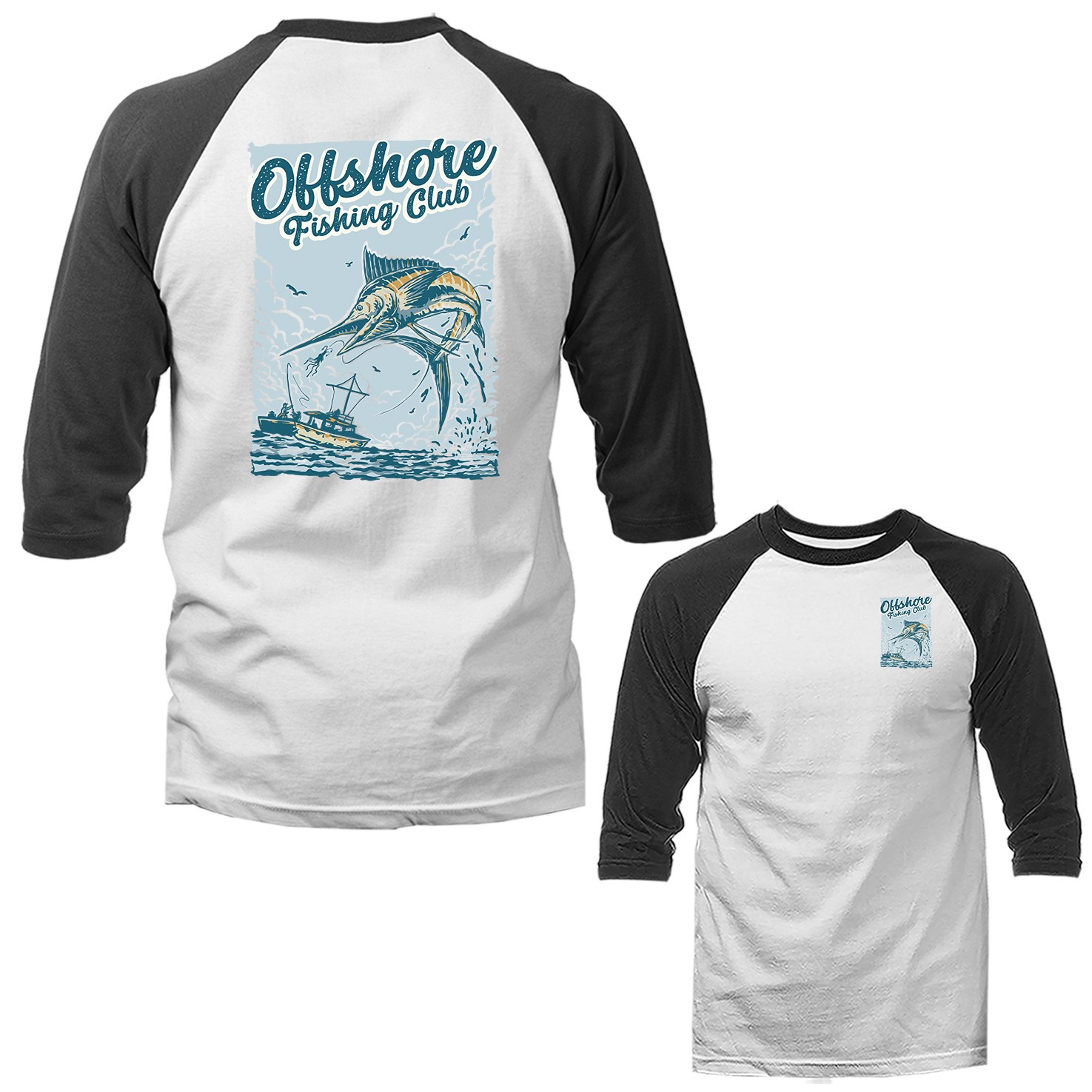 Offshore Fishing Club Marlin Deep Sea Fishing Boat Angler Fisherman Raglan