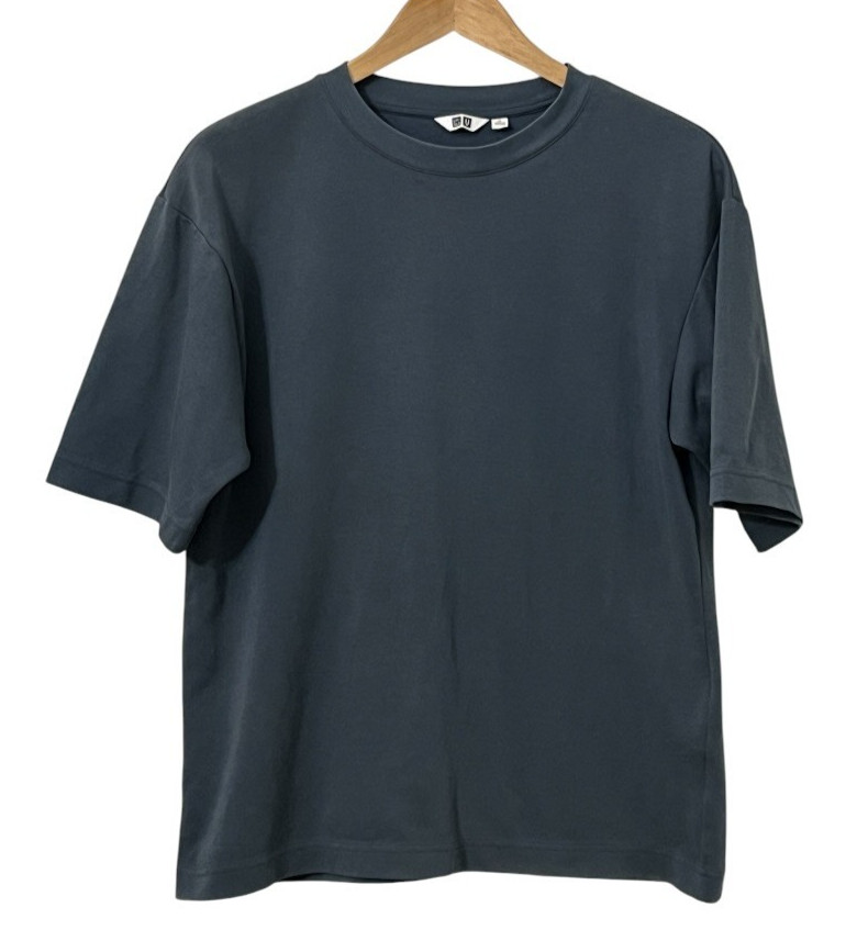 Uniqlo U AIRism Tee Mens M Blue Gray Boxy Relaxed Crew Neck Shirt