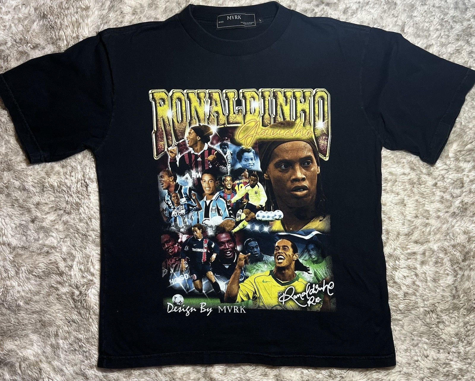 MVRK Brazil Ronaldinho Gaucho #10 Soccer Career T-shirt Men’s Size L Black