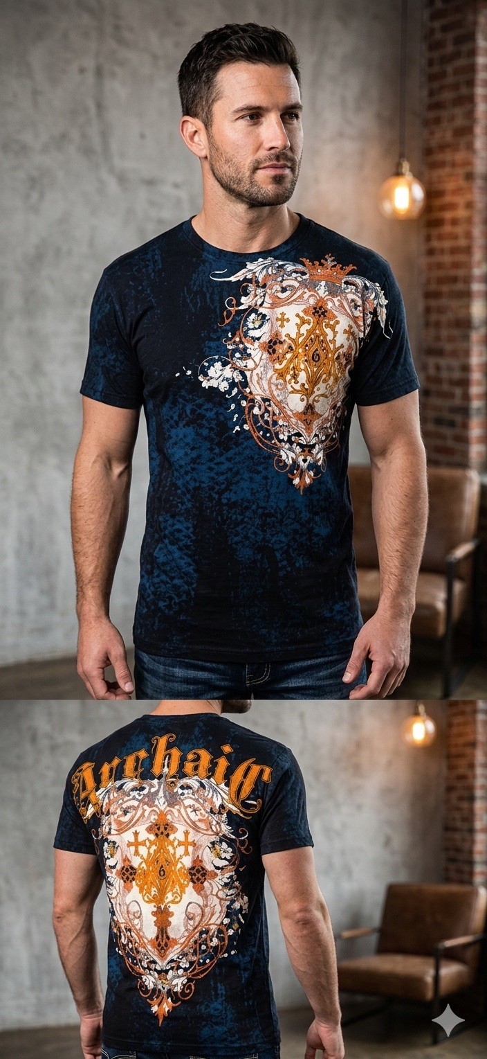 ARCHAIC by AFFLICTION Black Blue ACLE Short Sleeve Slim Fit Y2K T-shirt NWT