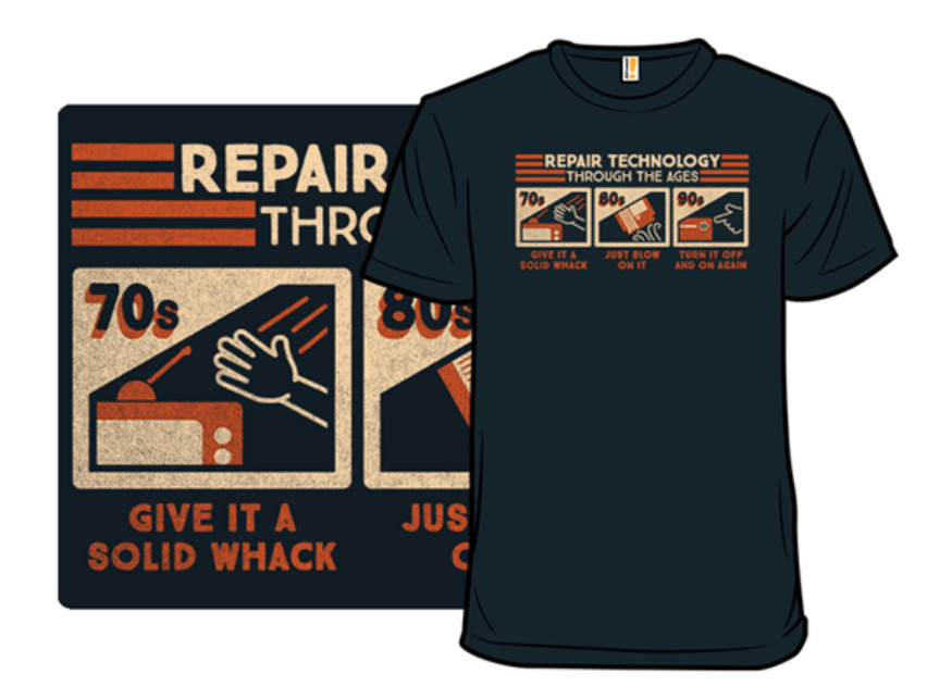 T-Shirt- NEW MENS NWT REPAIR TECHNOLOGIES 70s 80s 90s nintendo, floppy vhs retro