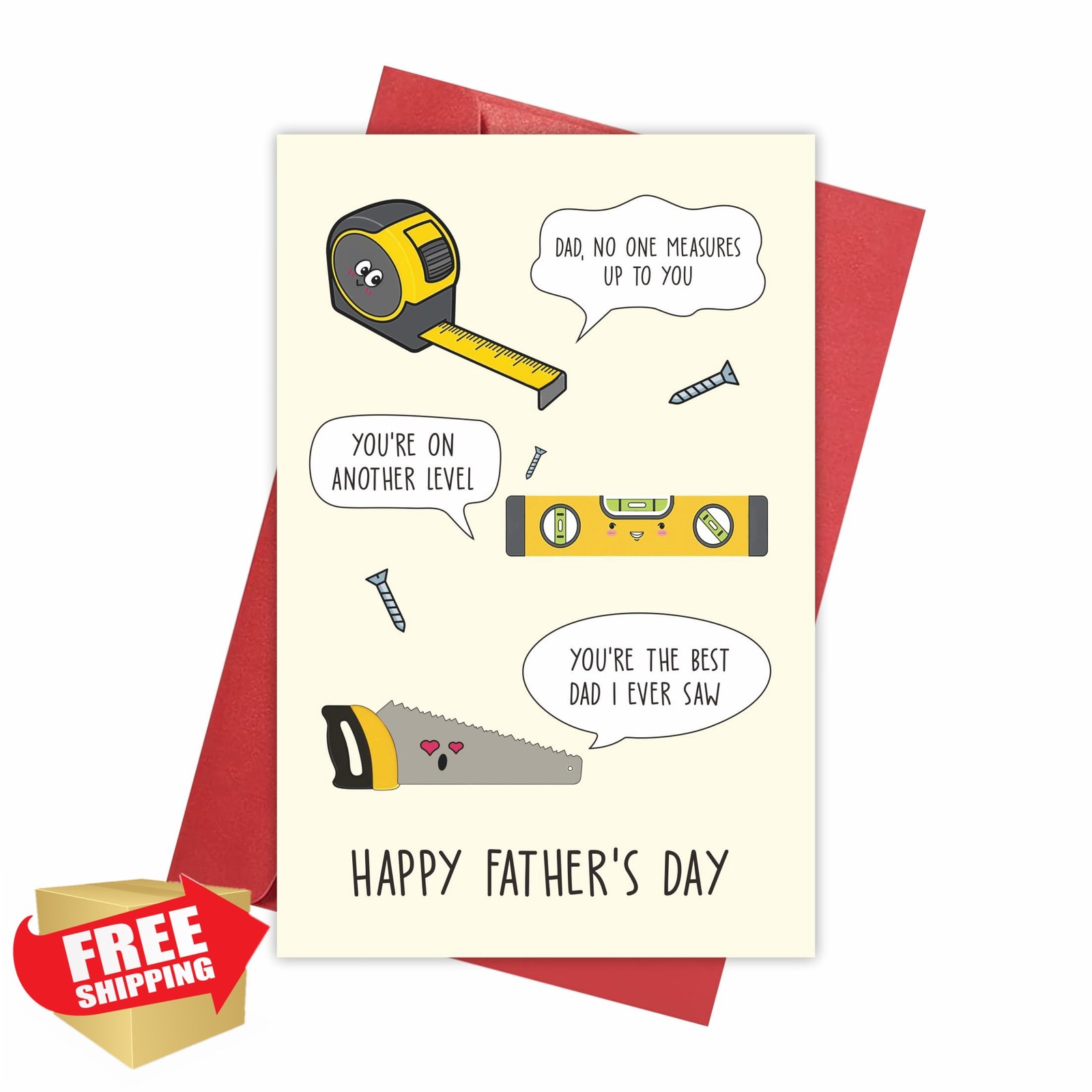 REENYOUNG Measures Father’s Day Card Woodworking Pun 5.3”x8”